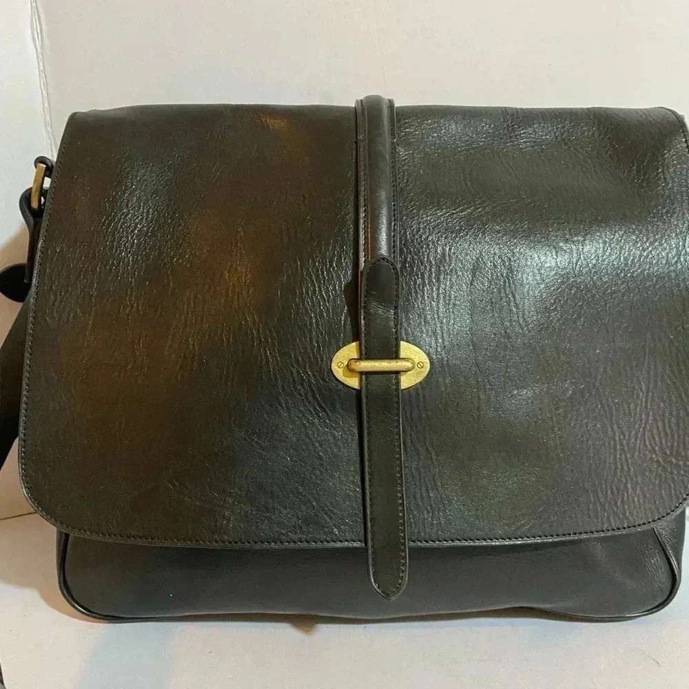 Mulberry Vintage unisex crossbody black leather messenger bag